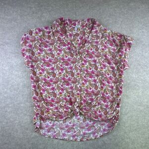 Lucky‎ Brand Women's Button Down Short Sleeve Pink Paisley T Shirt Medium